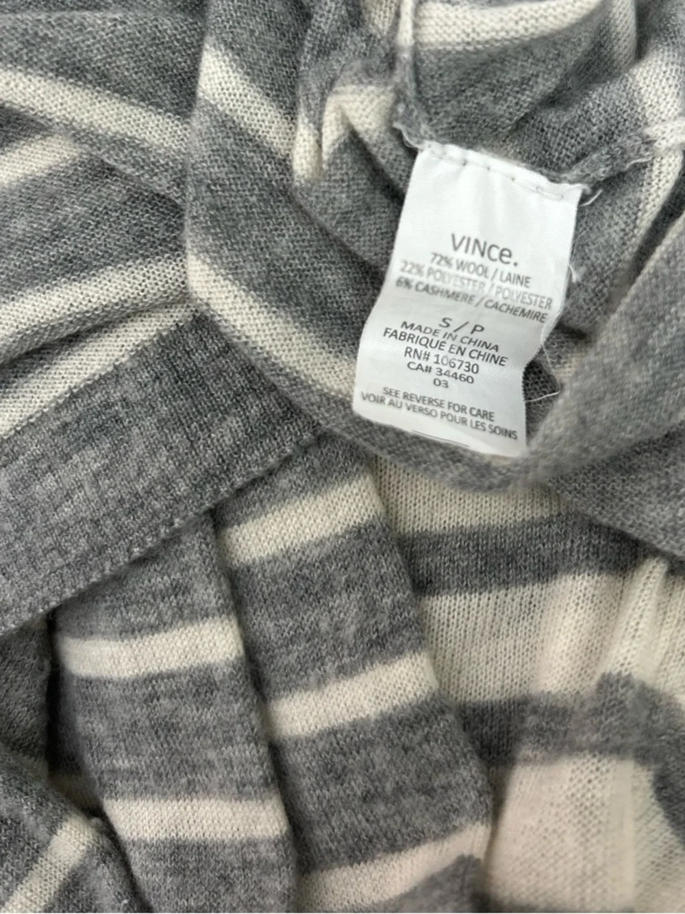 Vince Gray & White Striped Lightweight Crewneck Sweater - Picture 8 of 8